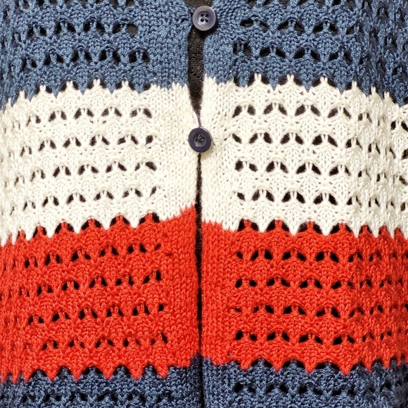 33 Degrees Patriotic Striped Crochet Long Bell Sleeve Sweater (M) - Picture 4 of 8